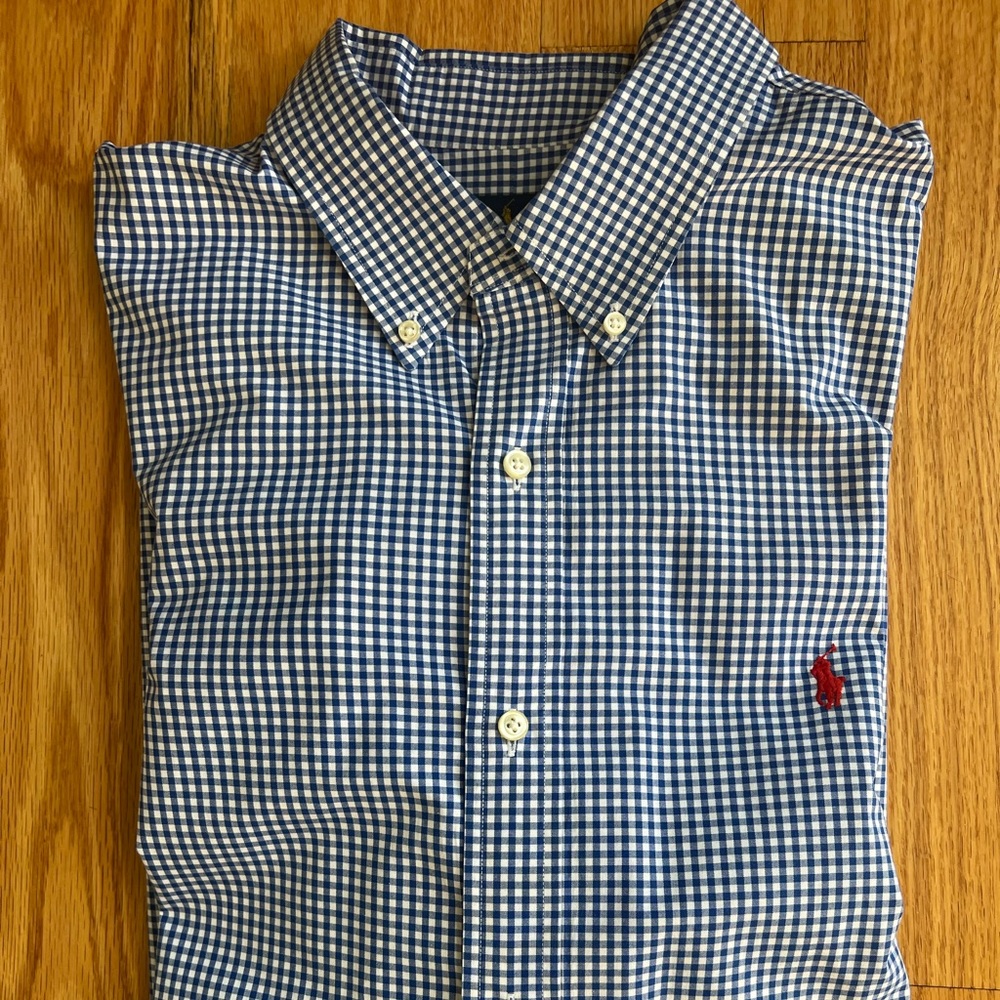 Ralph Lauren Mens Blue/White Classic Fit XXL/TTG Long Sleeved Shirt, Like New!